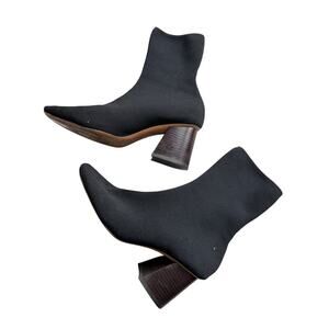 Céline Paris Phoebe Philo Black Stretch Knit Sock Ankle Boot Block Heel EU 38